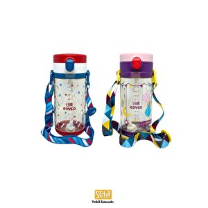 Vagonlife Rovco 330ml Pipetli Ve Rahat Içim 3 Kapaklı Akıllı Pipet Toplu Askılı Özel Kutulu Tritan Su Matarası Lacivert