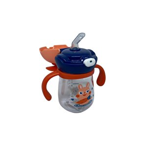 Rovco 220ml Pipetli Sevimli Hayvan Desenli Pervaneli Akıllı Pipet Toplu Tritan Su Matarası Lacivert-pudra-kırmızı
