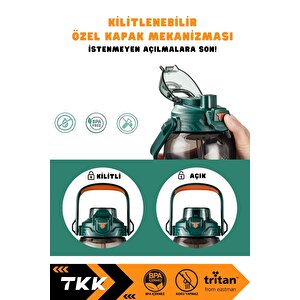 Tkk 1500ml Büyük Boy Yeni Koleksiyon Pipetli/pipetsiz Kullanım Boyun Askılı Kulplu Tritan Su Matara Yeşil-turuncu