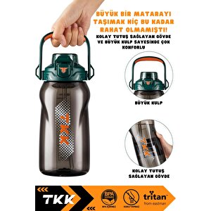 Vagonlife Tkk 1500ml Büyük Boy Yeni Koleksiyon Pipetli/pipetsiz Kullanım Boyun Askılı Kulplu Tritan Su Matara Yeşil-turuncu