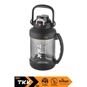 Tkk 2000ml Mega Boy Yeni Koleksiyon Pipetli/pipetsiz Kullanım Boyun Askılı Kulplu Tritan Su Matarası Siyah