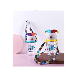 Vagonlife Rovco 350ml Pipetli Eğlenceli Sihirbaz Desenli Ve Şapkalı Akıllı Pipet Toplu Tritan Su Matarası Turkuaz-mor-turuncu