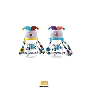 Vagonlife Rovco 350ml Pipetli Eğlenceli Sihirbaz Desenli Ve Şapkalı Akıllı Pipet Toplu Tritan Su Matarası Turkuaz-mor-turuncu