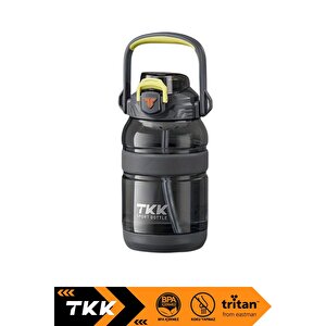 Tkk 1200ml Büyük Boy Yeni Koleksiyon Pipetli/pipetsiz Kullanım Boyun Askılı Kulplu Tritan Su Matara Gri