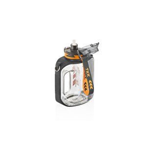 Tkk 1600ml Pipetli/pipetsiz Kullanıma Uygun Askılı Sport Matara Siyah