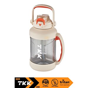 Tkk 2000ml Mega Boy Yeni Koleksiyon Pipetli/pipetsiz Kullanım Boyun Askılı Kulplu Tritan Su Matarası Beyaz