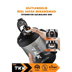 Vagonlife Tkk 2000ml Mega Boy Yeni Koleksiyon Pipetli/pipetsiz Kullanım Boyun Askılı Kulplu Tritan Su Matarası Beyaz