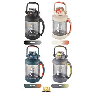 Vagonlife Tkk 2000ml Mega Boy Yeni Koleksiyon Pipetli/pipetsiz Kullanım Boyun Askılı Kulplu Tritan Su Matarası Beyaz