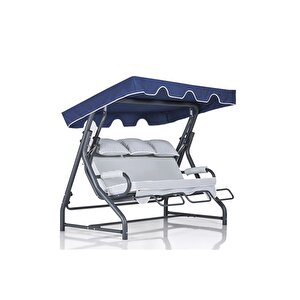 Salvia 3 Kişilik Bahçe Balkon Teras Salıncağı - Minder: Lacivert Çizgili Tente: Lacivert