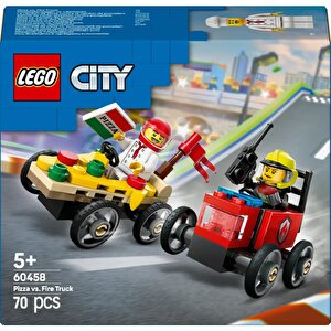 60458  City Pizza Arabası İtfaiye Kamyonuna Karşı Yarış Arabası Paketi