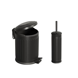 Midas  Klozet Fırçası + Çöp Kovası 5 Lt -2 Parça Set, Mat Siyah