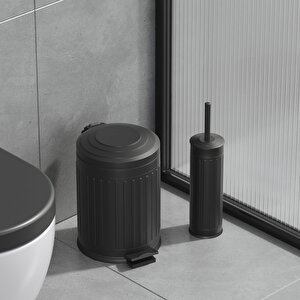 Midas  Klozet Fırçası + Çöp Kovası 5 Lt -2 Parça Set, Mat Siyah
