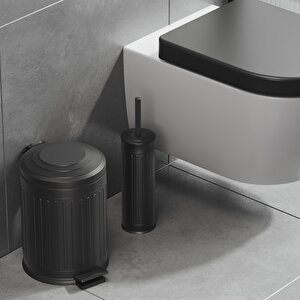 Aqua Bagno Midas  Klozet Fırçası + Çöp Kovası 5 Lt -2 Parça Set, Mat Siyah