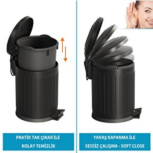 Midas  Çöp Kovası -Pedallı 5 Lt. , Mat Siyah