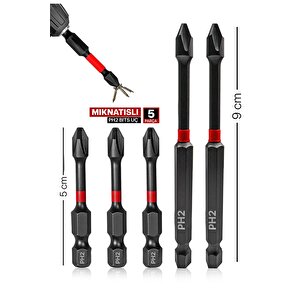 Profesyonel Mıknatıslı Bits Uç Matkap Ucu Tornavida Ucu Vidalama Ucu Ph2-90mm-50mm  5adet
