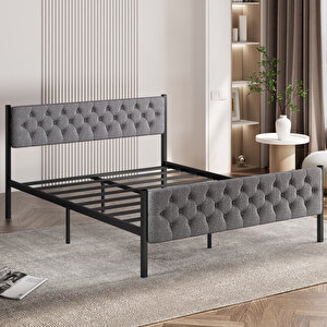 Karyola, Stil Metal Karyola, 160x200 Cm, Kapitone İşlemeli Karyola