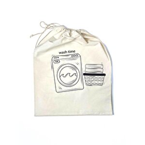 Çamaşır Makinası Desenli Kanvas Çok Amaçlı Kirli Çamaşır Torbası 42x50 Cm