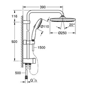 Grohe Tempesta System 250 Duvar Bağlantılı, Divertörlü Duş Sistemi - 26675001