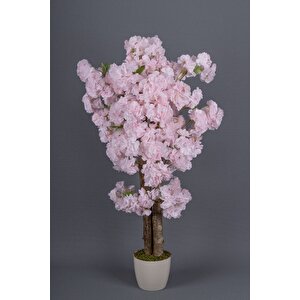 Beyaz Saksıda 100 Cm Bahar Dalı Ağacı Açık Pudra Pembe