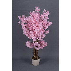 Beyaz Saksıda 100 Cm Bahar Dalı Ağacı Açık Pembe