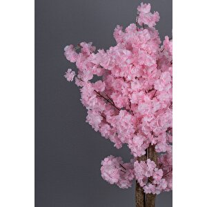 Beyaz Saksıda 100 Cm Bahar Dalı Ağacı Açık Pembe