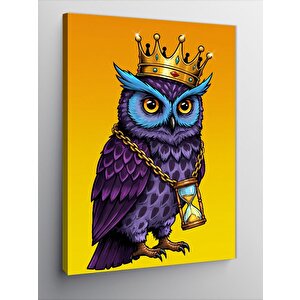 Kanvas Tablo Taçlı Baykuş Ve Kum Saati 50x70 cm