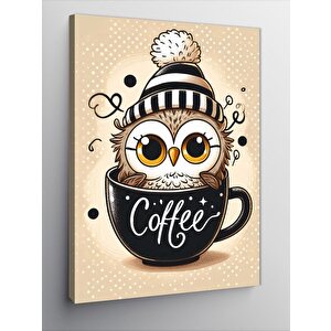 Kanvas Tablo Kahve Fincanında Baykuş 70x100 cm