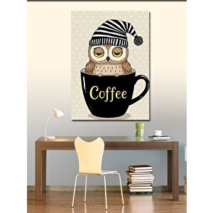 Kanvas Tablo Kahve Fincanı Ve Baykuş 50x70 cm