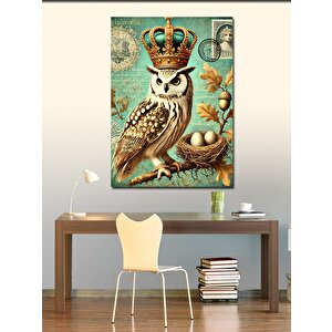 Kanvas Tablo Taçlı Baykuş Ve Antik Çizim 50x70 cm