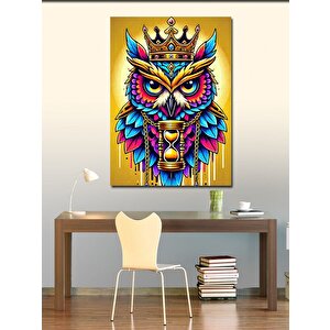 Kanvas Tablo Taçlı Baykuş Ve Saat 100x140 cm