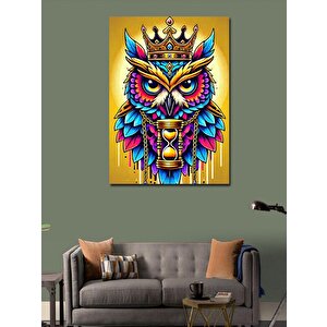 Kanvas Tablo Taçlı Baykuş Ve Saat 100x140 cm