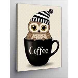 Kanvas Tablo Kahve Kupasında Baykuş 100x140 cm