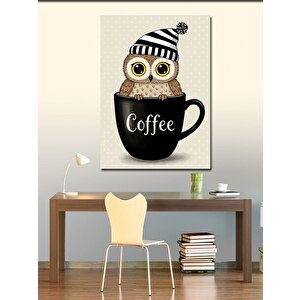 Kanvas Tablo Kahve Kupasında Baykuş 100x140 cm