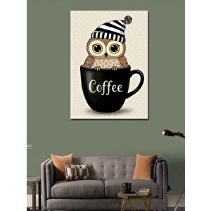 Kanvas Tablo Kahve Kupasında Baykuş 100x140 cm