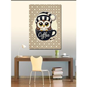 Kanvas Tablo Baykuşlu Kahve Kupası 100x140 cm
