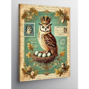 Kanvas Tablo Taçlı Baykuş Ve Zarif Desen 50x70 cm