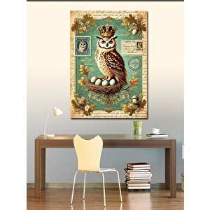 Kanvas Tablo Taçlı Baykuş Ve Zarif Desen 50x70 cm