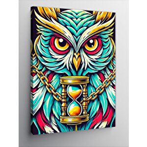 Kanvas Tablo Renkli Baykuş Ve Kum Saati 70x100 cm