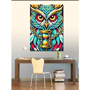 Kanvas Tablo Renkli Baykuş Ve Kum Saati 70x100 cm