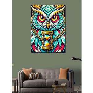 Kanvas Tablo Renkli Baykuş Ve Kum Saati 70x100 cm