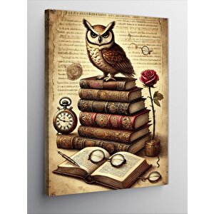 Kanvas Tablo Kitaplar Ve Baykuş 50x70 cm