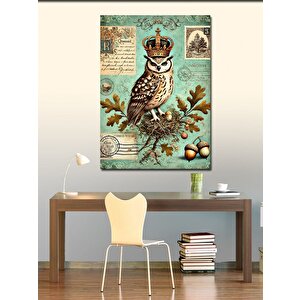 Kanvas Tablo Taçlı Baykuş Ve Vintage Harita 70x100 cm