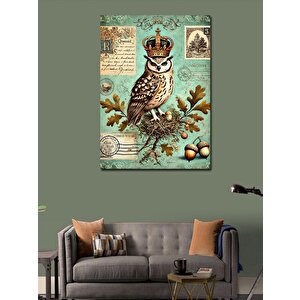 Kanvas Tablo Taçlı Baykuş Ve Vintage Harita 70x100 cm