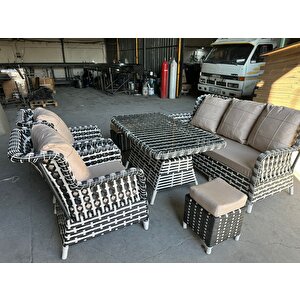 Zi̇gonzi̇ 3+1+1 +masalı +2 Puflu Rattan Bahçe Mobi̇lyası