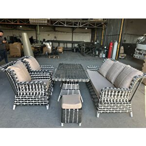 Zi̇gonzi̇ 3+1+1 +masalı +2 Puflu Rattan Bahçe Mobi̇lyası