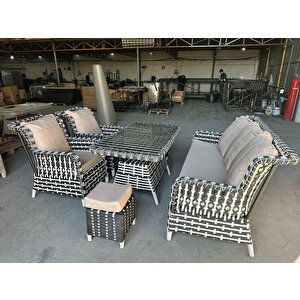 Zi̇gonzi̇ 3+1+1 +masalı +2 Puflu Rattan Bahçe Mobi̇lyası
