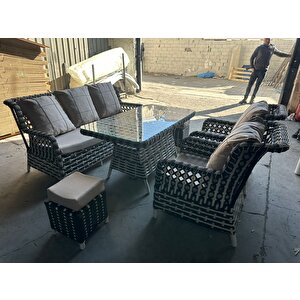 Zi̇gonzi̇ 3+1+1 +masalı +2 Puflu Rattan Bahçe Mobi̇lyası