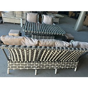 Zi̇gonzi̇ 3+1+1 +masalı +2 Puflu Rattan Bahçe Mobi̇lyası