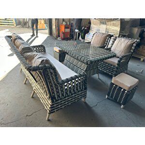 Zi̇gonzi̇ 3+1+1 +masalı +2 Puflu Rattan Bahçe Mobi̇lyası