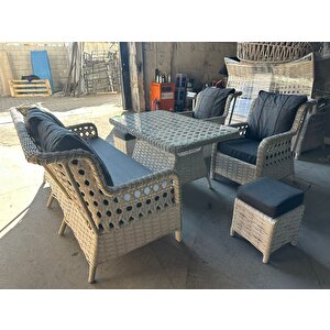 Zi̇gonzi̇ 3+1+1+masali+2 Puflu Rattan Bahçe Mobilyası
